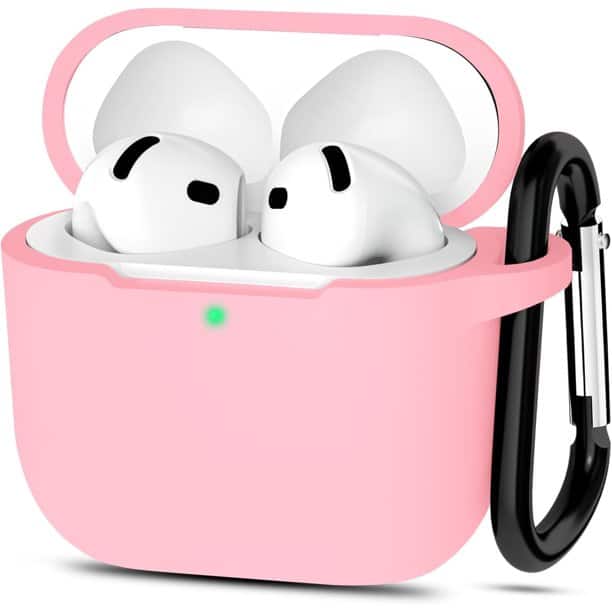 Front. Entronix - Entronix AirPods 4th Generation Case - Soft-Touch Liquid Silicone Protection - Light Pink.