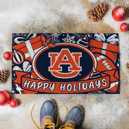 Evergreen Enterprises - Auburn Tigers 28" x 16" Happy Holidays Christmas Turf Door Mat - Multicolor