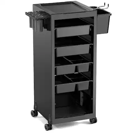 Front. Winado - Barber Cart 6 Layers Storage Cart Hair Rolling Cart Salon Trolley Station with Drawers for Barber Shops, Beauty Salons - Black.
