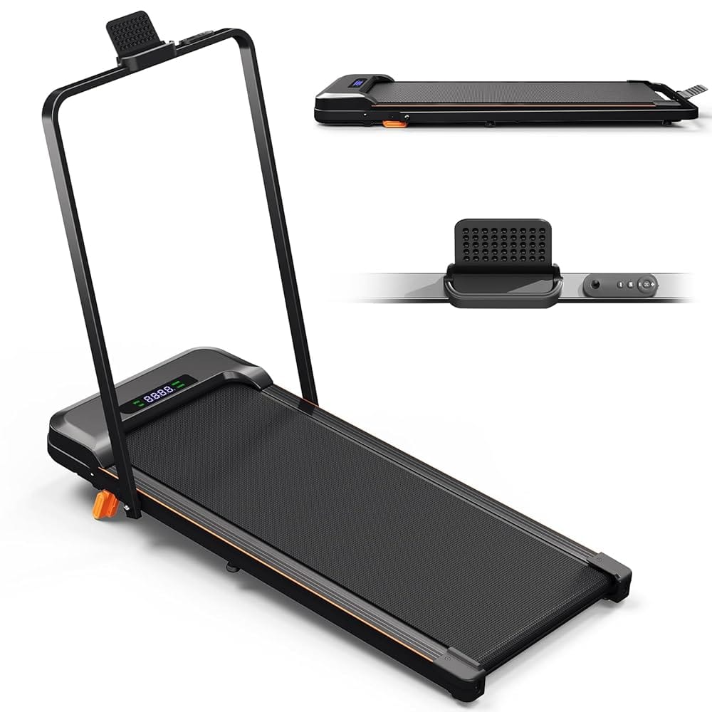Front. KERDOM - 4 in 1 Climbing Treadmill with Handrail Handle Bar & Phone Holder, 15° Incline, 7.6MPH Speed, Low Noise Home Running Pad - Black.