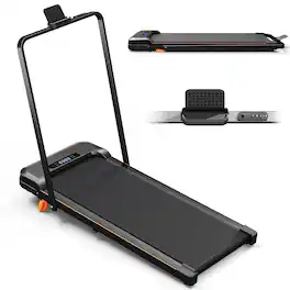 KERDOM - 4 in 1 Climbing Treadmill with Handrail Handle Bar & Phone Holder, 15° Incline, 7.6MPH Speed, Low Noise Home Running Pad - Black