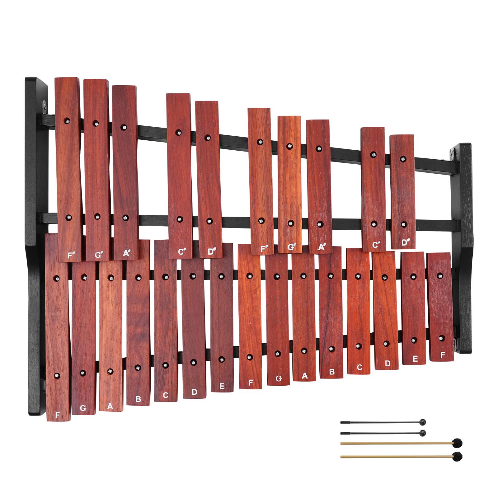 Alt View 5. VEVOR - Glockenspiel Xylophone, 25 Notes, Wooden Professional Xylophone Percussion Instrument, with 4 Mallets, Carrying Bag - Brown.