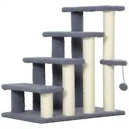 Pawhut - Levels Cat Steps with Scratching Posts for High Bed - Gray