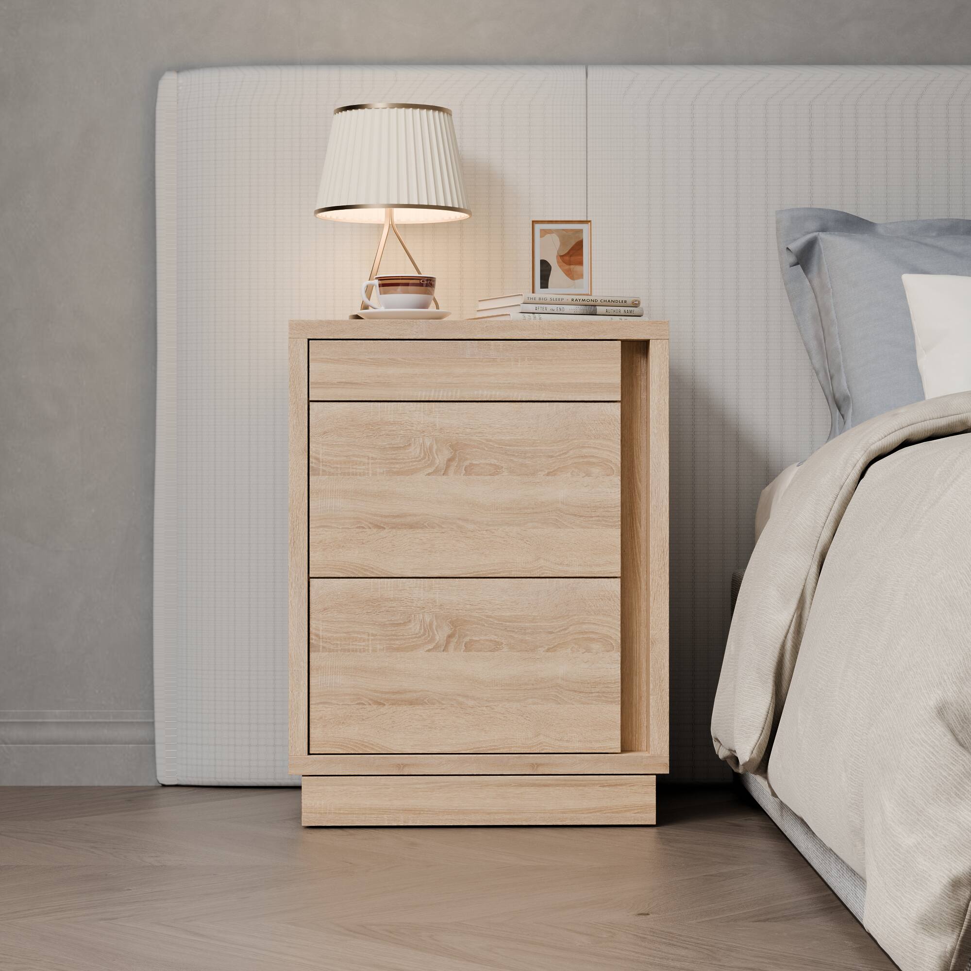 Front. Famapy - Famapy 4 - Drawer Nightstand: Hidden NFC - Locked Compartment & Anti - Tipping - Wooden.