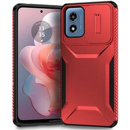 UUCOVER - For Motorola Moto G Play (2024) 4G Dual Layer Case with Slide Camere Lens Cover, Anti-slip Bumper Drop Protection Shell - Red