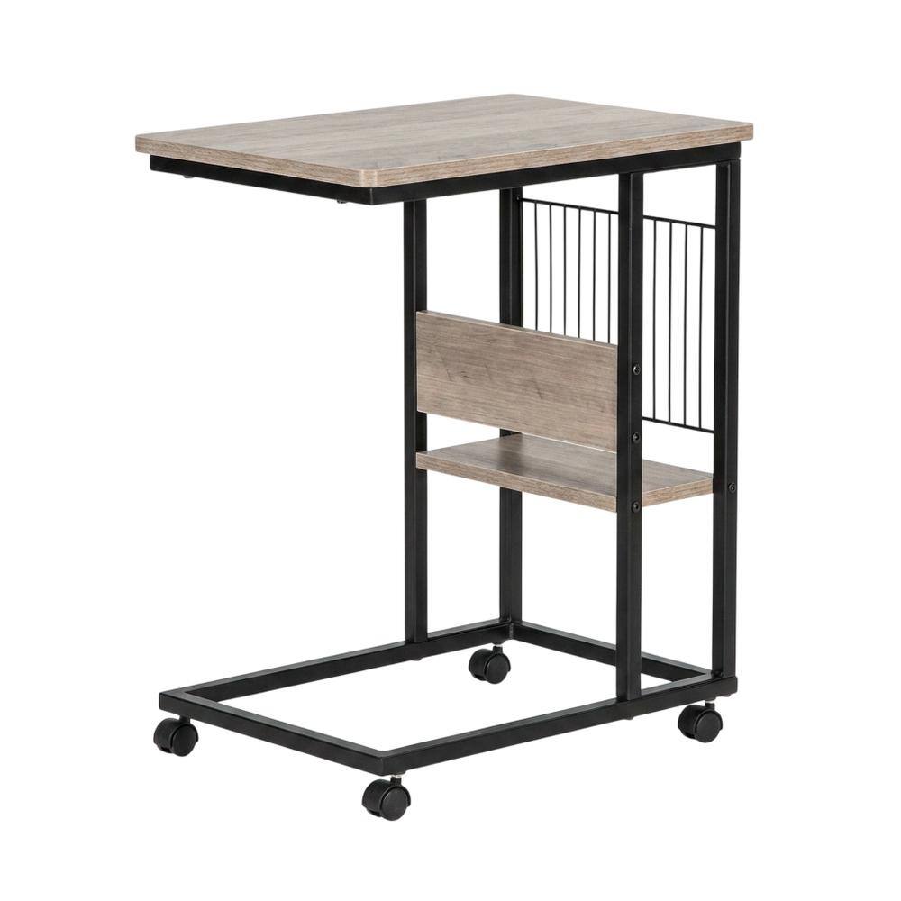 Front. JJS - Side End C Table With Magazine Holder For Sofa - Smoky Gray.