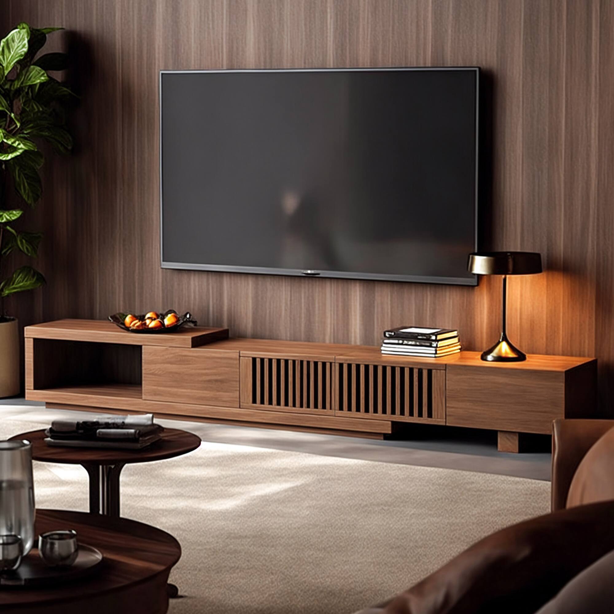 luck idea - Extendable 78.54" Media Console TV Stand with Spacious Storage, Adjustable Entertainment Center for Living Room - Walnut color