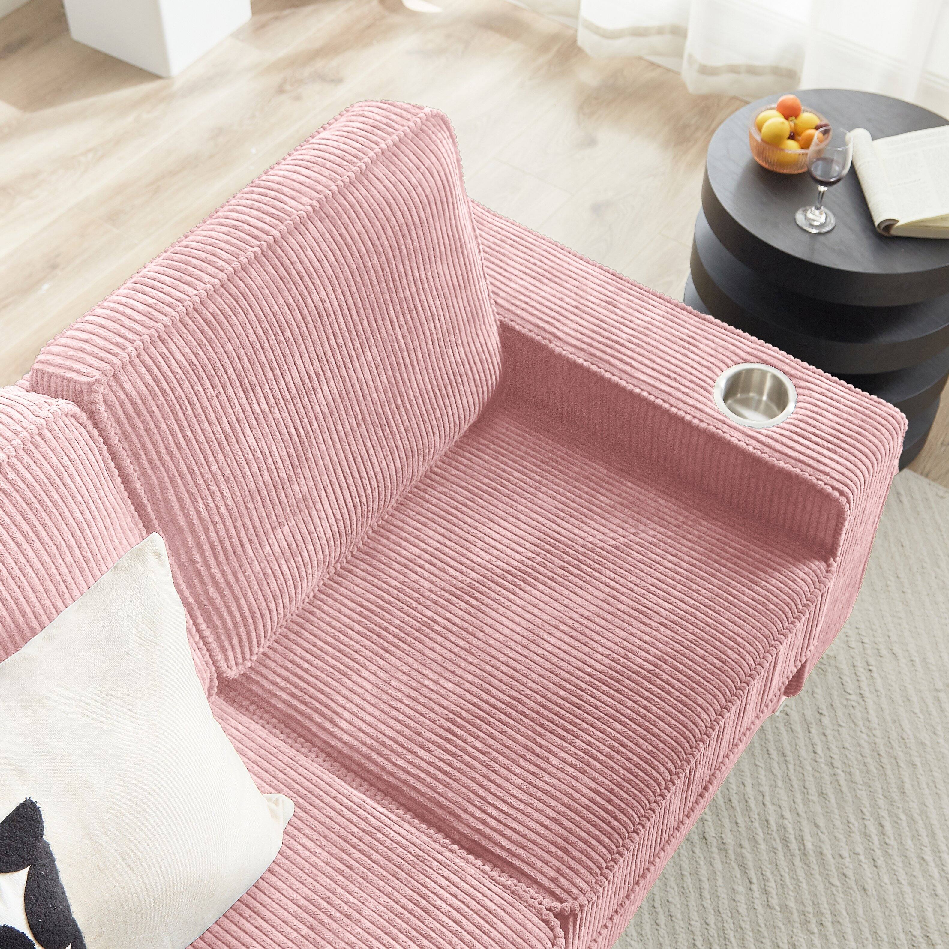 Alt View 1. Z-Edge - 84" Couches for Living Room with Deep Seats,3 Seater Sofa Couch, Modern Corduroy Fabric Sofa with Armrests for Apartment - Pink.