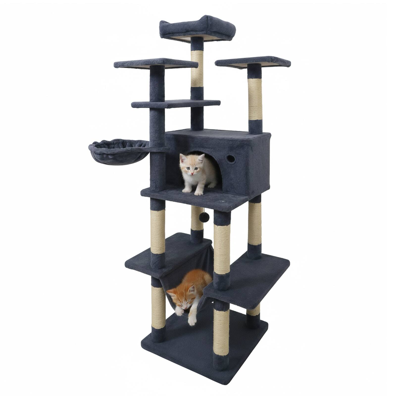 Alt View 10. Gymax - Gymax 63'' Large Cat Tree for Indoor Cats w/Plush Top Perch Condo Hammock Basket Bed Deep Grey.