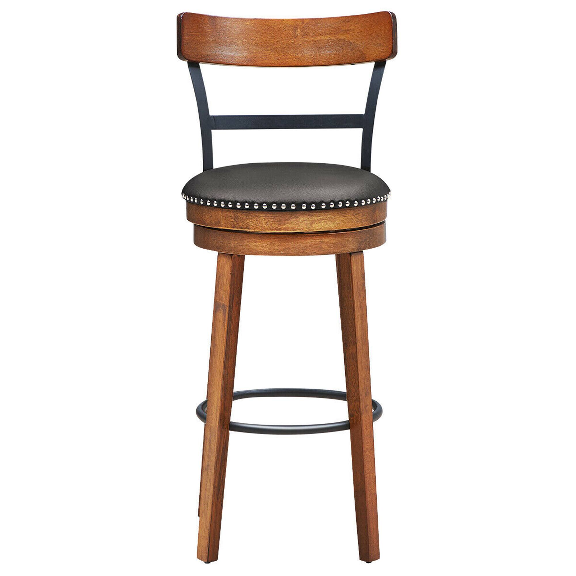 Alt View 3. Gymax - Gymax 30.5'' BarStool Swivel Pub Height kitchen Dining Bar Chair with Rubber Wood Legs - Brown.