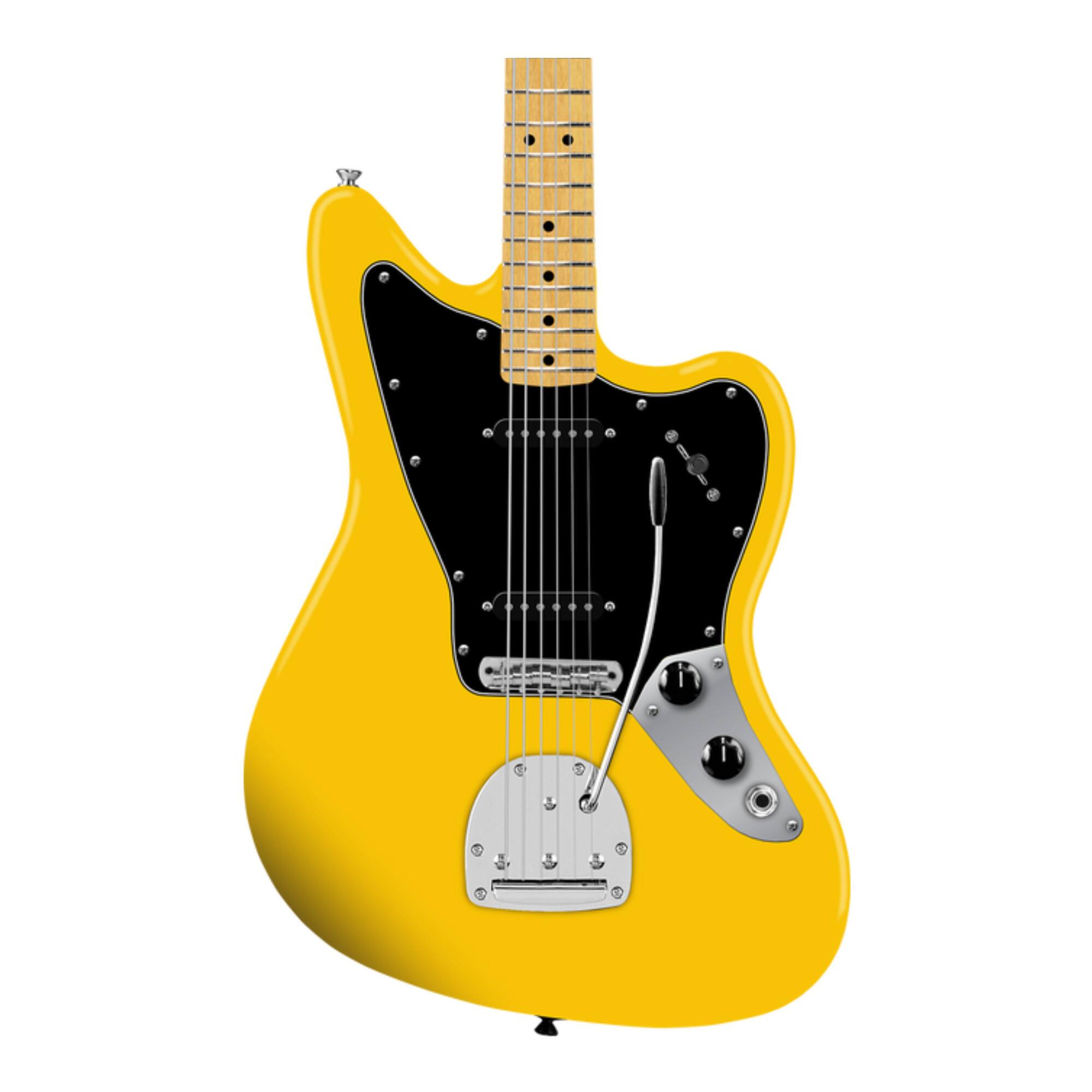 Angle. Squier - Squier FSR Affinity Jaguar Electric Guitar (Right Handed, Graffiti Yellow).