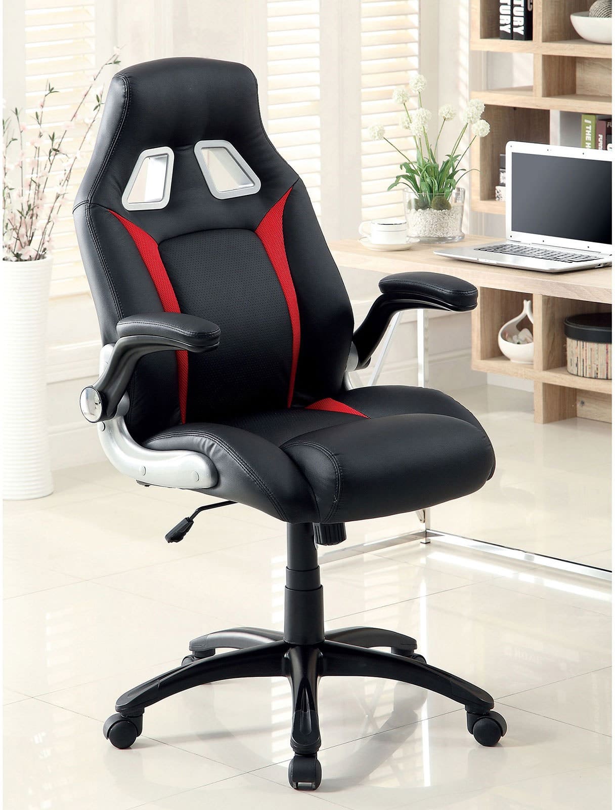 Spaco - Ergonomic Gaming Executive Office Chair,Adjustable Height,Padded Armrests,Comfortable Upholstered,Stylish Design - Black