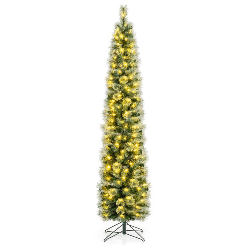 WELLFOR 7ft Pre‑Lit Artificial Christmas Tree, Slim Pencil Xmas Tree ...