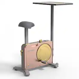 HARISON - Office Exercise Bike with Desk, Compact Magnetic Indoor Bike for Home, Smart APP (HR-B15G) - Rose Gold / Wooden Desk