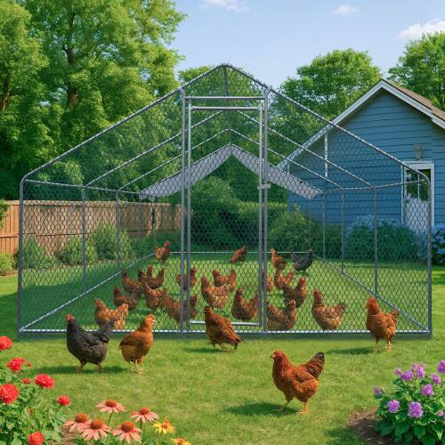 Alt View 9. Winado - 25x10x6.6FT Large Metal Poultry Cage for Chicken Run, Walk-in Chicken Pen with Waterproof Cover for Garden Outdoor Yard - Sliver.