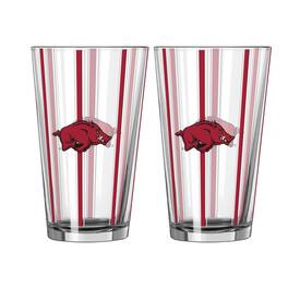 Logo Brands - Arkansas Razorbacks Two-Piece 16oz. Striped Pint Glass Set - Multicolor
