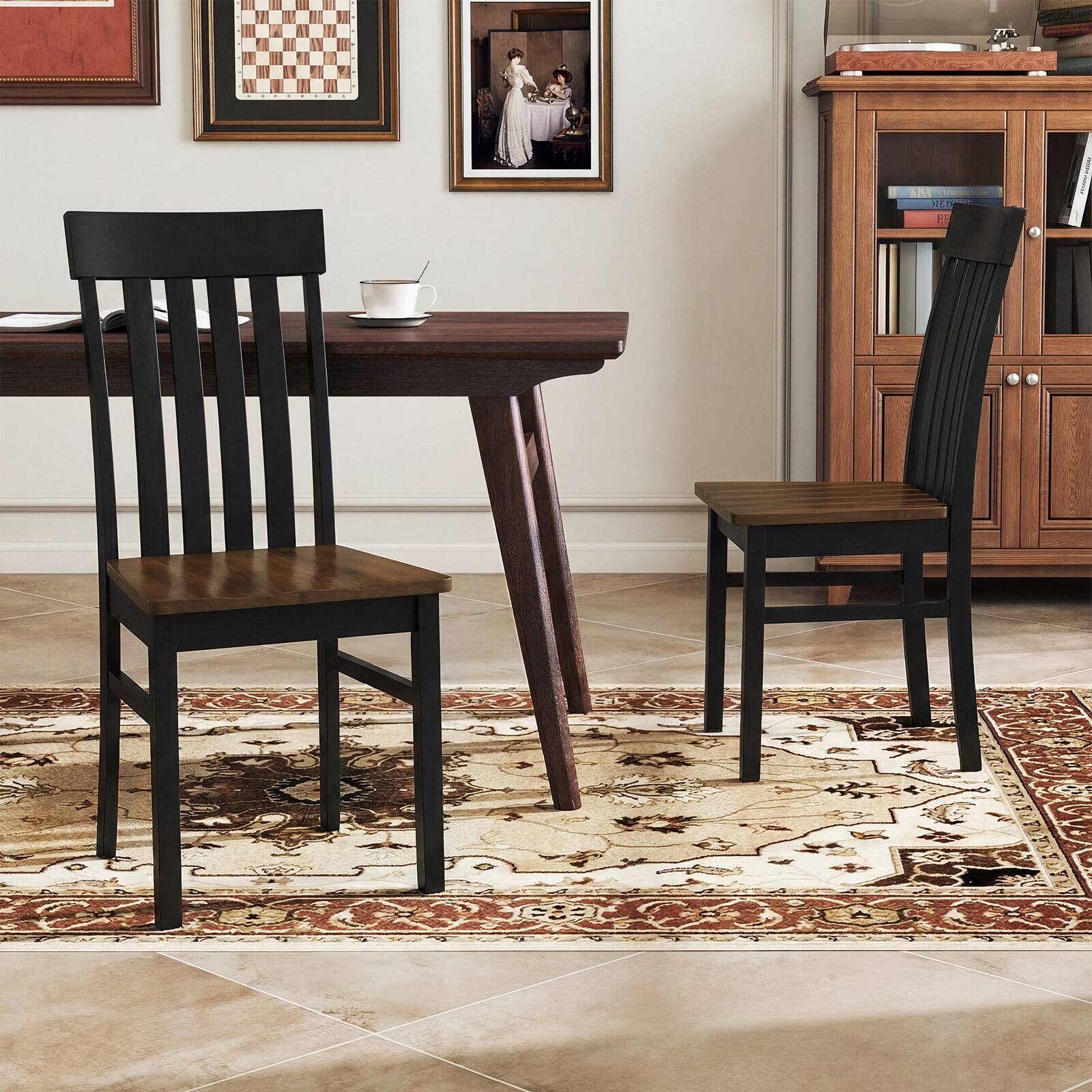 Alt View 1. Costway - Costway Dining Chairs Set of 2, Dining Room Chairs with Hollowed Backrests & Wood Seats - Black.