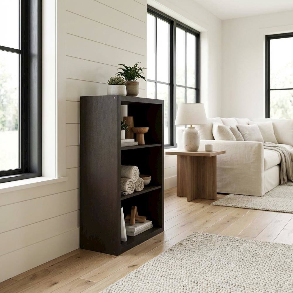 Left. FurniFact - Wooden bookcase with open shelves for versatile storage - Dark Oak.