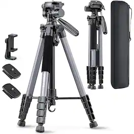 Schertz - 74-inch aluminum tripod/leg stand with a phone holder and travel bag