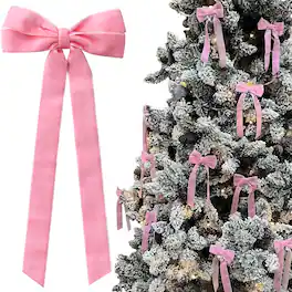 PARKER SLATER - 12pcs Red Ribbon Bows Christmas Tree Decorations 5in X 10in Xmas Ornaments For Home Party Front Door Wreath - Pink