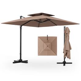 Gymax - Patio 9.5FT Square Cantilever Offset Umbrella Double Vented 360° Heavy Duty - Coffee