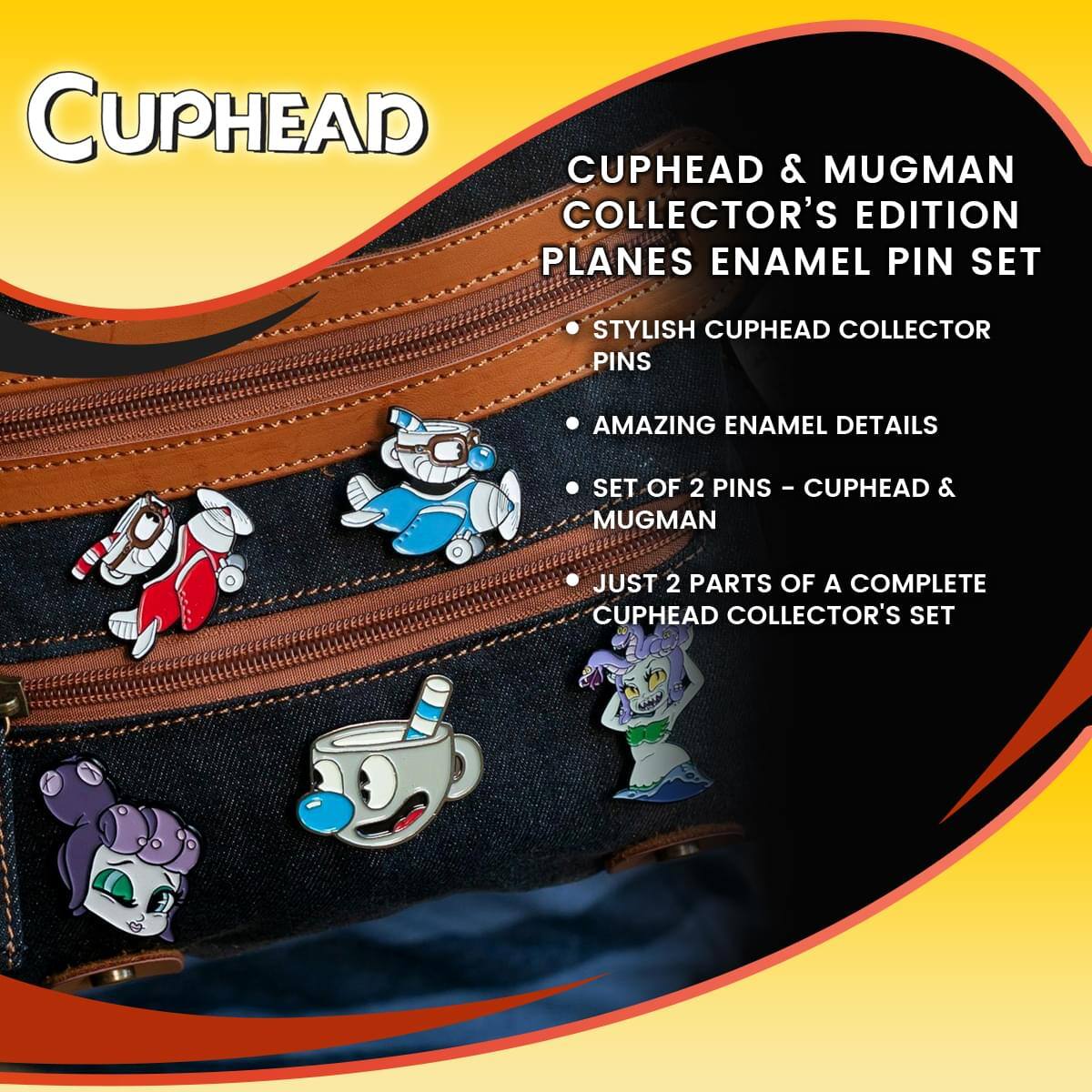 Cuphead & Mugman Collector's Edition Planes Enamel Pin Set

- Stylish Cuphead Collector Pins
- Amazing Enamel Details
- Set of 2 Pins - Cuphead & Mugman
- Just 2 Parts of a Complete Cuphead Collector's Set