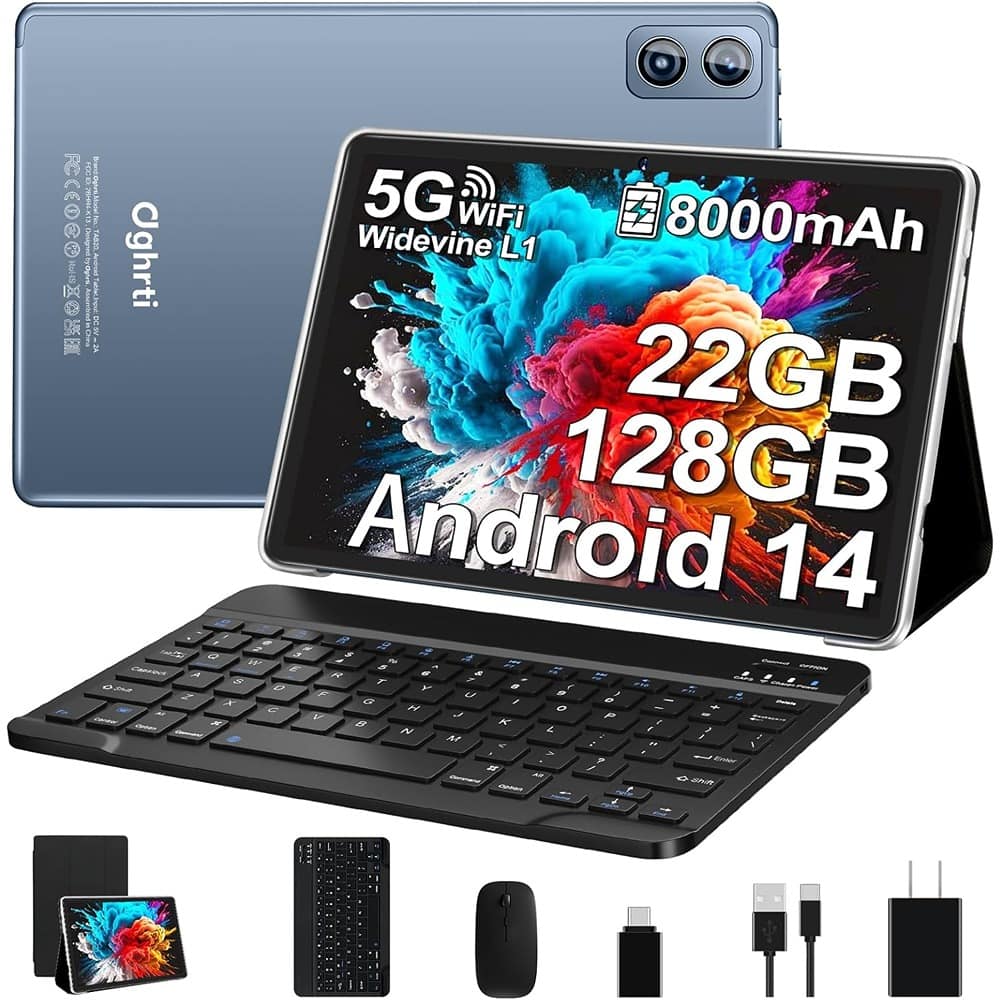 RTMB - 10" Android 14 2-in-1 Tablet with Keyboard – 22GB RAM, 128GB Storage - Gray