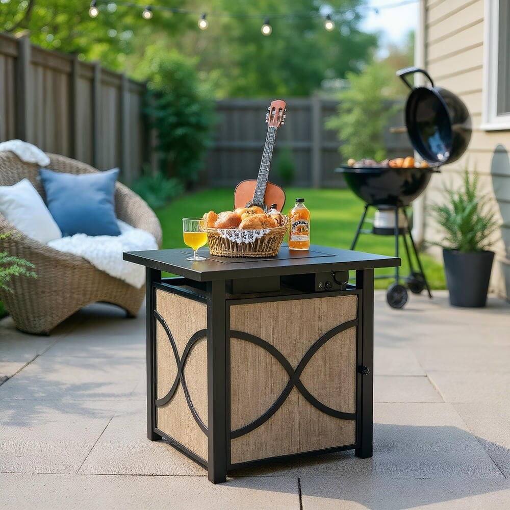 Front. Kadyn - Fire Pit Table Fire Bowl TableOutdoor Firepit Table25 Inch 40000 BTU Propane Fire Pit Table with Lid and Fire Glass - Black, coffee.