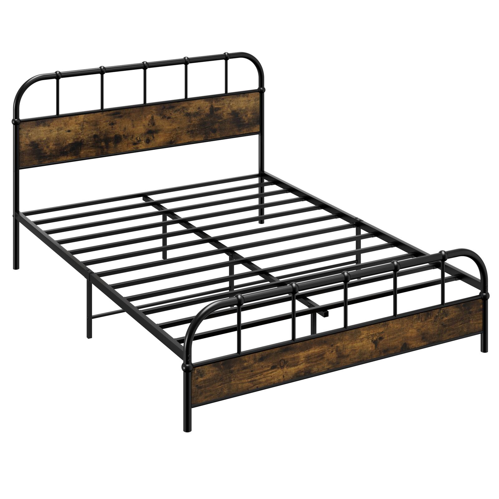 Alt View 1. Gymax - Gymax Queen Size Bed Frame Industrial Platform Bed Frame w/ Under Bed Storage - Black, Rustic Brown.