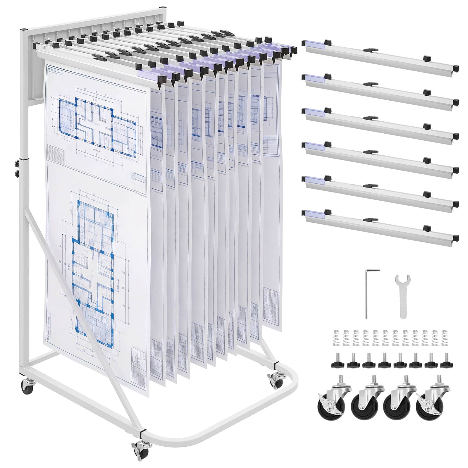 VEVOR - Blueprint Storage Rack, Steel, Mobile Adjustable Blueprint Holder with 6 Pack of 24 Inch Aluminum Clamps, 4 Wheels - Silver price history on PriceWatchPro