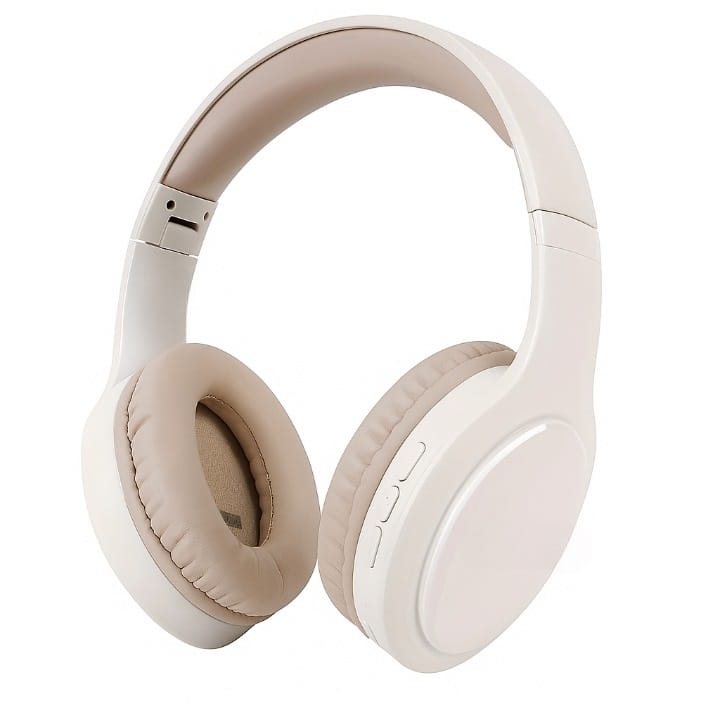Zell Electronics - Wireless Over Ear Headphones with 3 EQ Modes, Deep Bass, Foldable Design & Microphone for Home & Office - Beige
