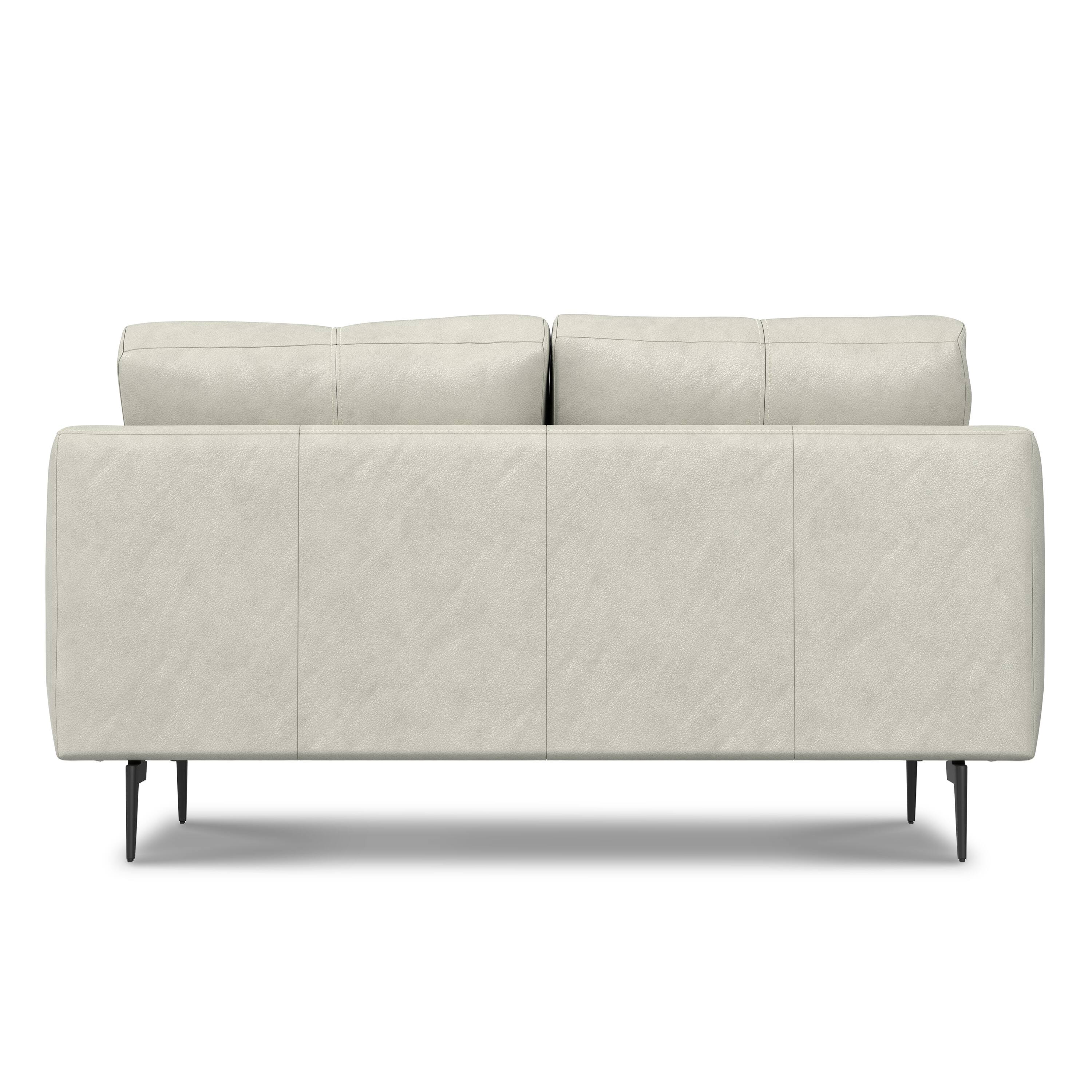 Left. Simpli Home - Stevens Modern, Mid - Century 60 inch Wide Sofa in Light Smoke Grey Genuine Leather - Light Smoke Grey.