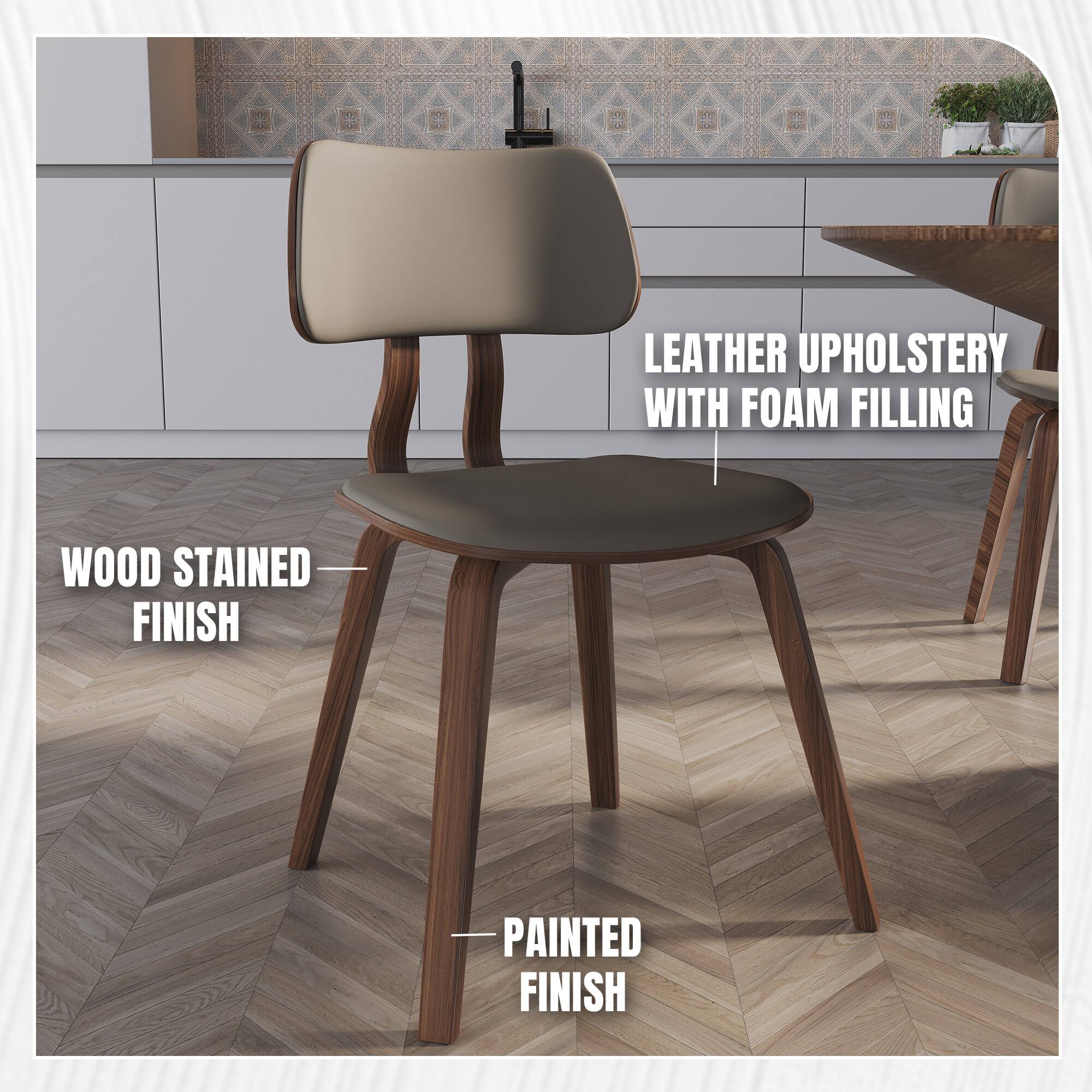 L 2 LEATHER UPHOLSTERY WITH FOAM FILLING  
WOOD STAINED FINISH  
PAINTED FINISH