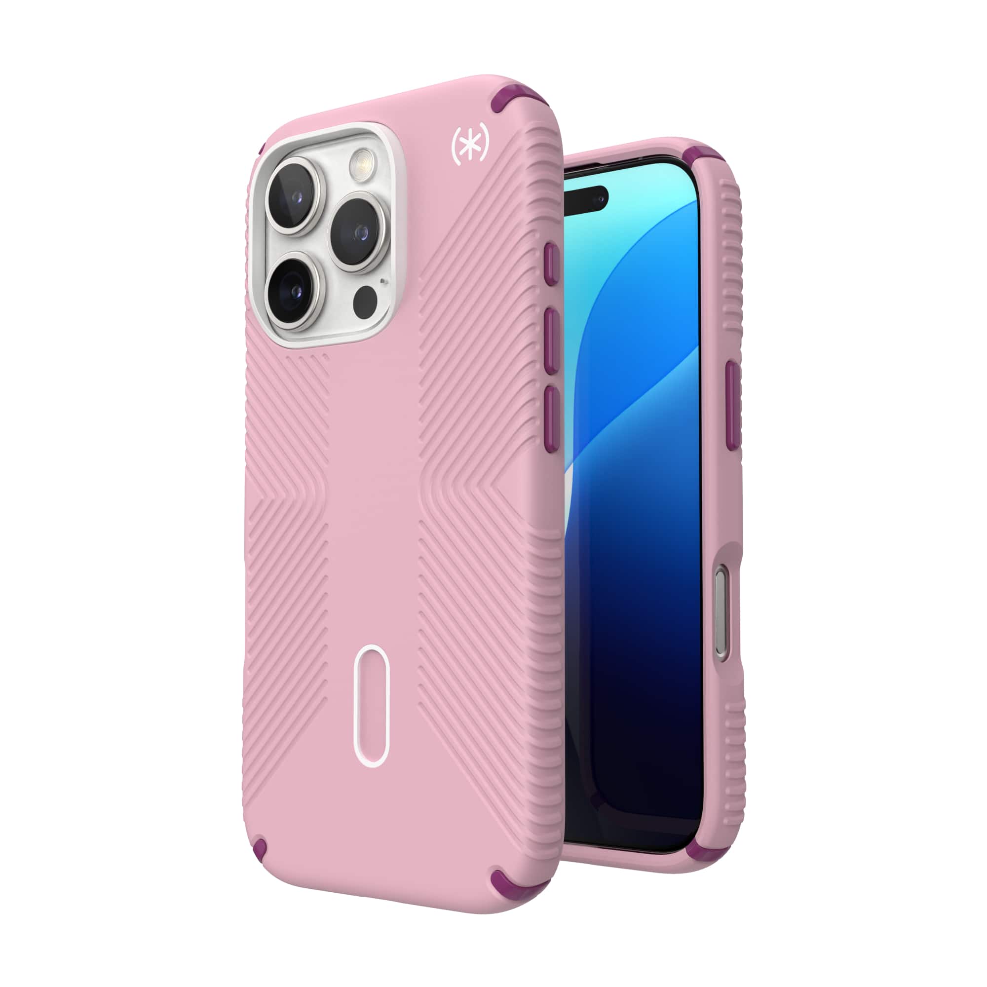 Angle. Speck - Presidio2 Grip ClickLock Case with MagSafe for Apple iPhone 16 Pro - Wednesday Pink.
