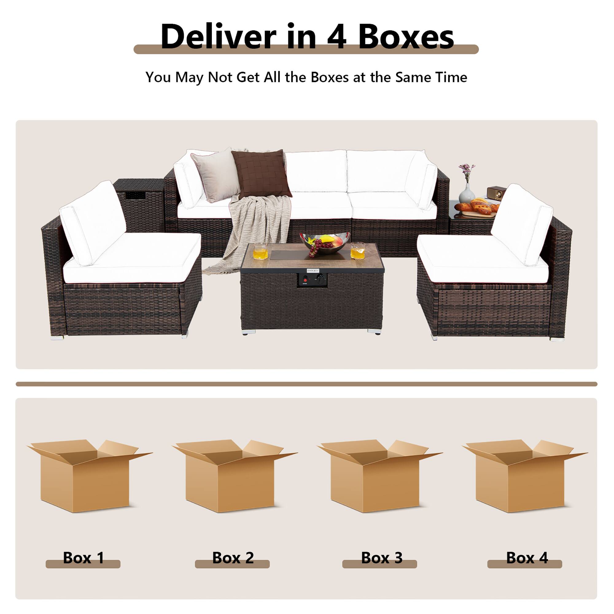 Deliver in 4 Boxes  
You May Not Get All the Boxes at the Same Time  

Box 1  
Box 2  
Box 3  
Box 4