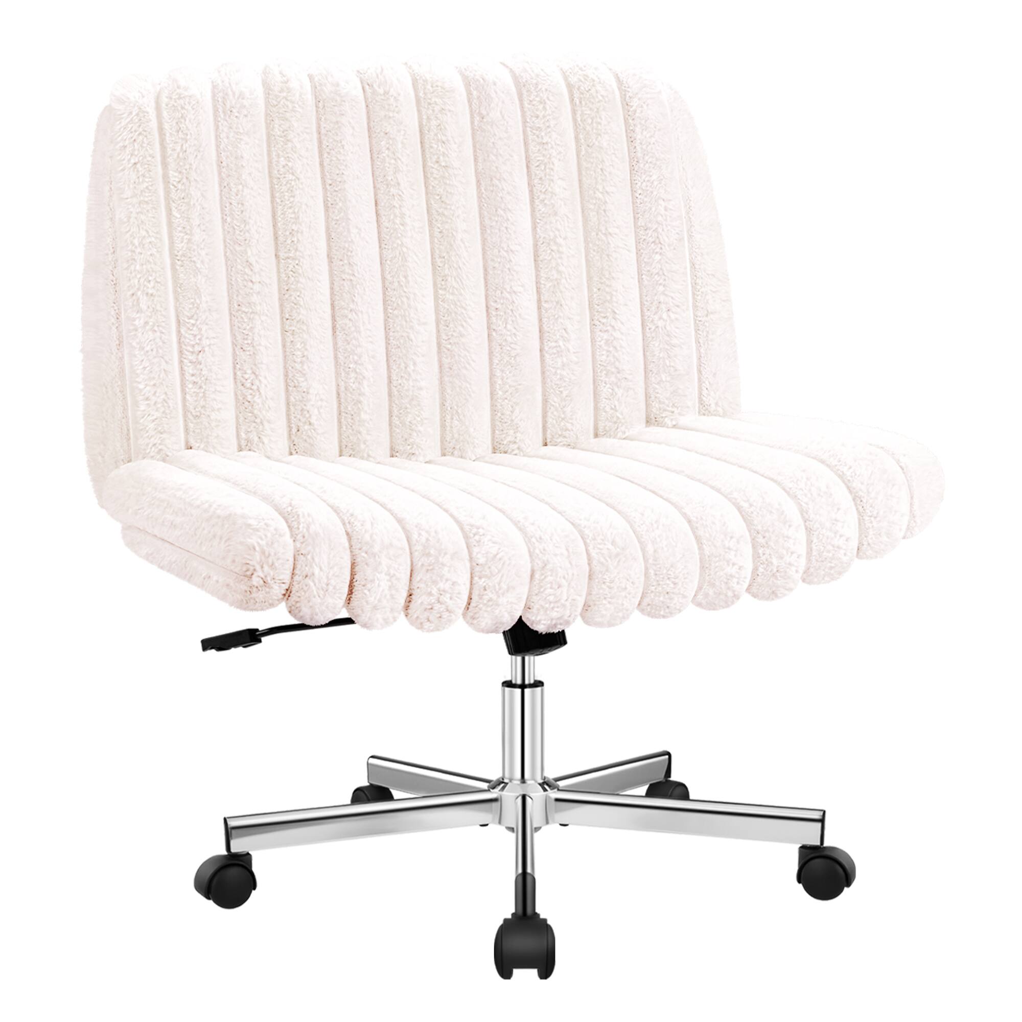Alt View 4. KERDOM - Wide Seat Cross-Legged Vanity Chair, Armless Office Chair For Home Bedroom, Long Hair Fur Plush Desk Chair with Wheels - Pink.