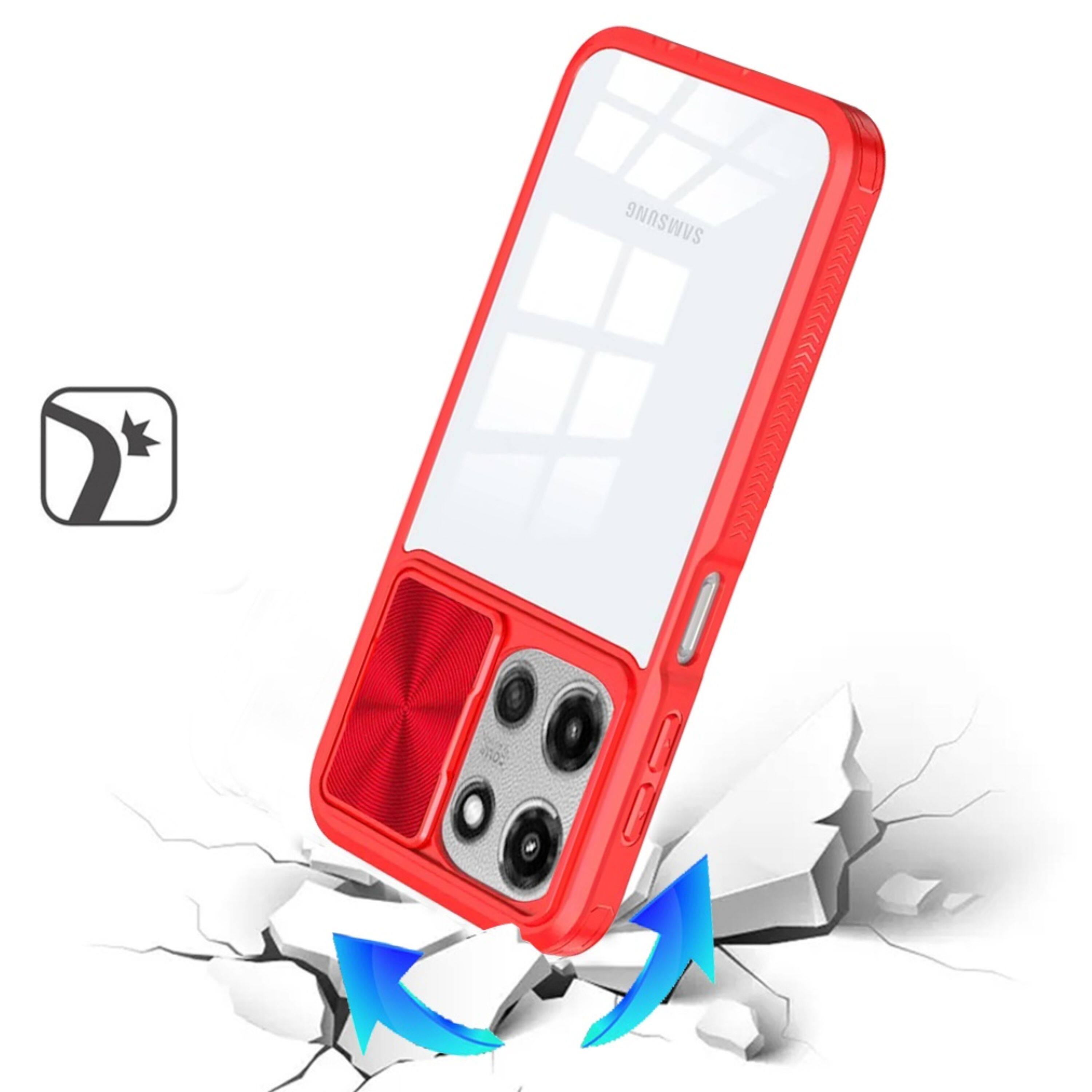 Left. Kitcheniva - Rear Lens Sliding Cover Rugged Case Plus Tempered Glass For Moto G Stylus 2026/2025 Red - Red.