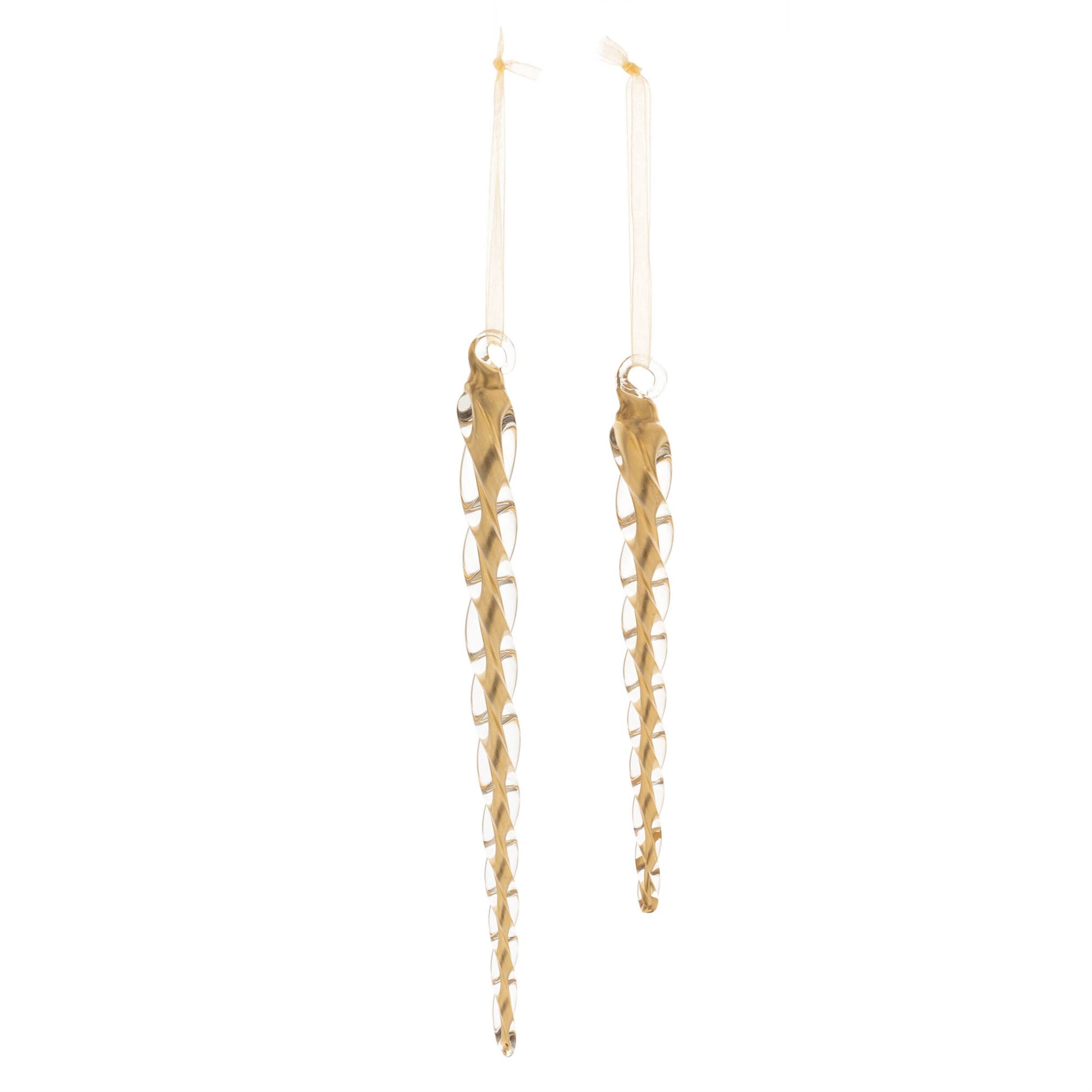 Angle. BreeBe - Swirled Glass Icicle Ornament (Set of 12) - Gold.