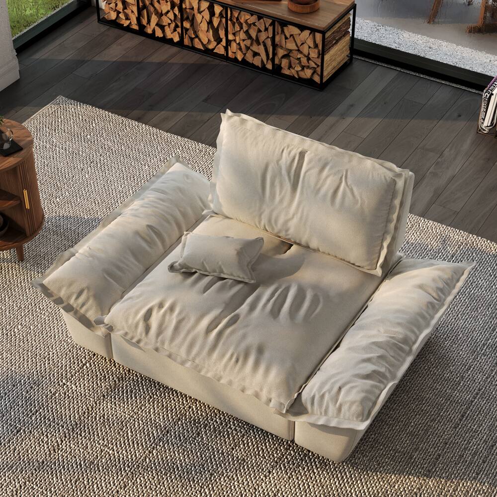 Front. POVISON - 63.39" Modern Beige Pet-Friendly Single Sofa Chair with Adjustable Backrest - Beige Suede Fabric.