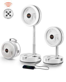 VEVOR - 10 inch Portable Foldable Rechargeable Oscillating Fan,3-in-1 Battery Operated, Remote Control,Quiet Desk Pedestal Fan - White