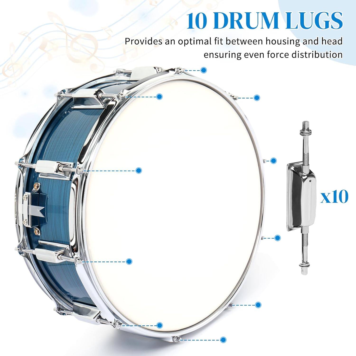 10 DRUM LUGS  
Provides an optimal fit between housing and head ensuring even force distribution x10