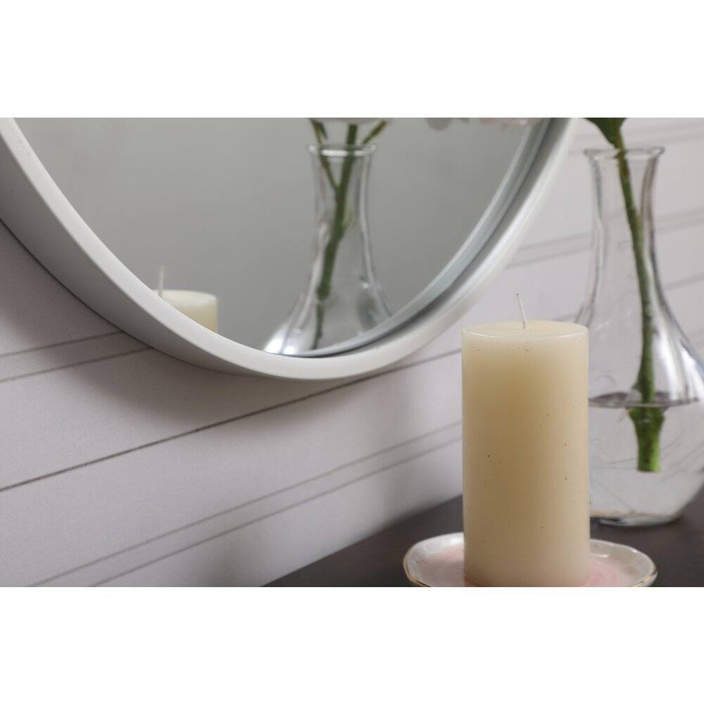Angle. Elegant Decor - Metal Frame Round Mirror With Decorative Hook 21 Inch In White - White.