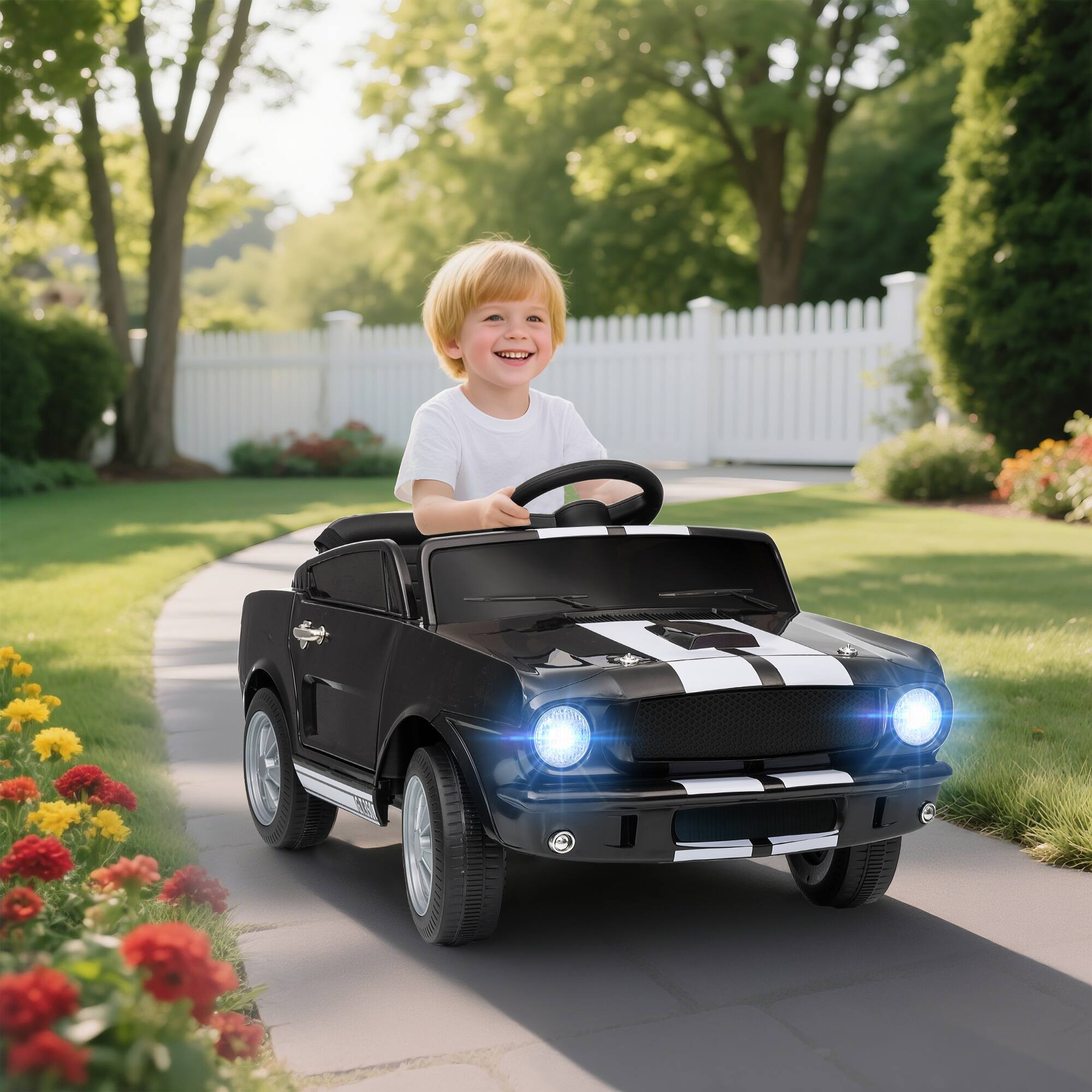 Angle. Qaba - Licensed Ford Shelby GT 350 Kids Ride On Car, 12V Battery Powered w/Remote, Adjustable Speed, MP3, LED Lights, for 3-6.