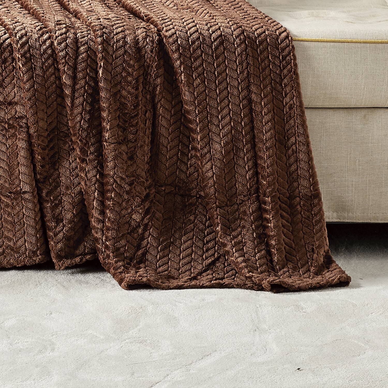 Alt View 3. Noble House - Plazatex Chevron Braided Stylish Soft Comfortable and Lightweight All Seasons Blanket King Choclate - Chocolate.