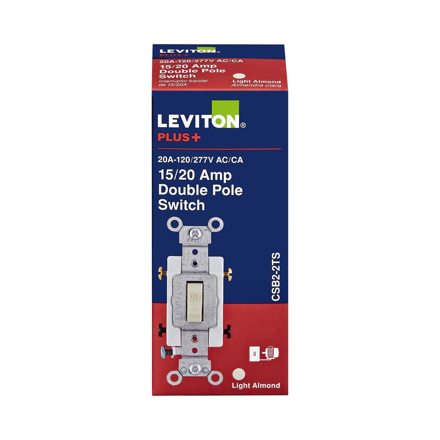 Leviton - 20 amps Double Pole Toggle AC Quiet Switch 1 pk - Light Almond