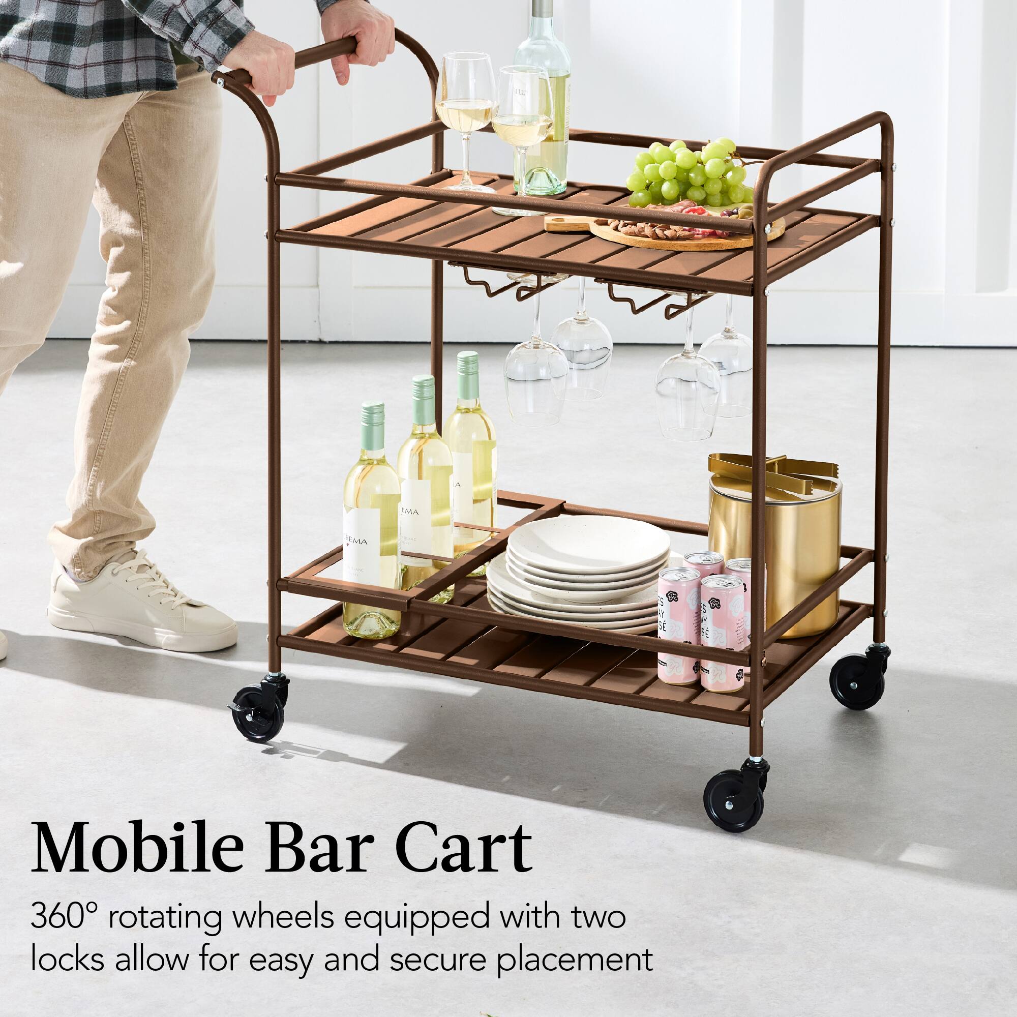 Mobile Bar Cart

360° rotating wheels equipped with two locks allow for easy and secure placement