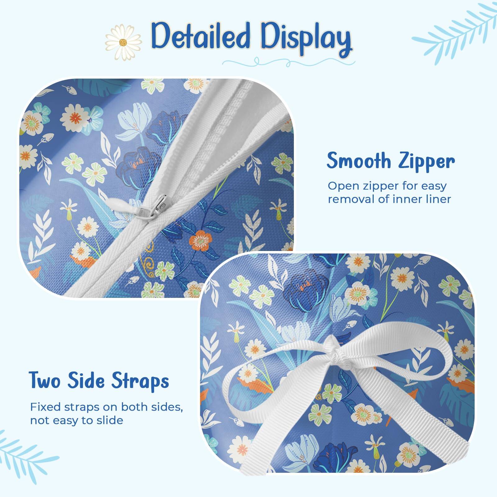 Detailed Display

Smooth Zipper  
Open zipper for easy removal of inner liner

Two Side Straps  
Fixed straps on both sides, not easy to slide