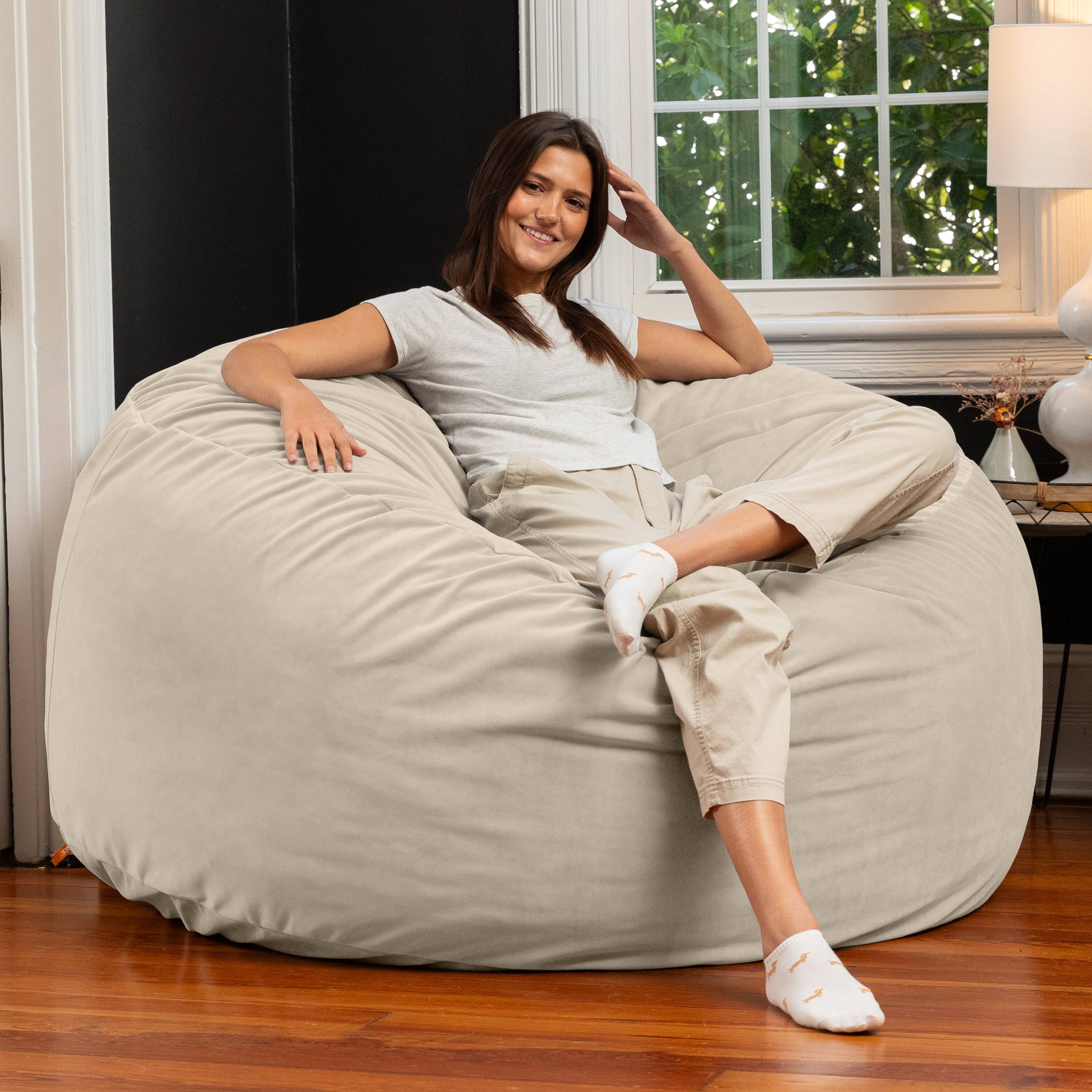 Alt View 1. Jaxx - Jaxx 5 Foot Saxx - Large Round Bean Bag Chair for Adults - Lush Velvet Ivory - Lush Velvet Ivory.