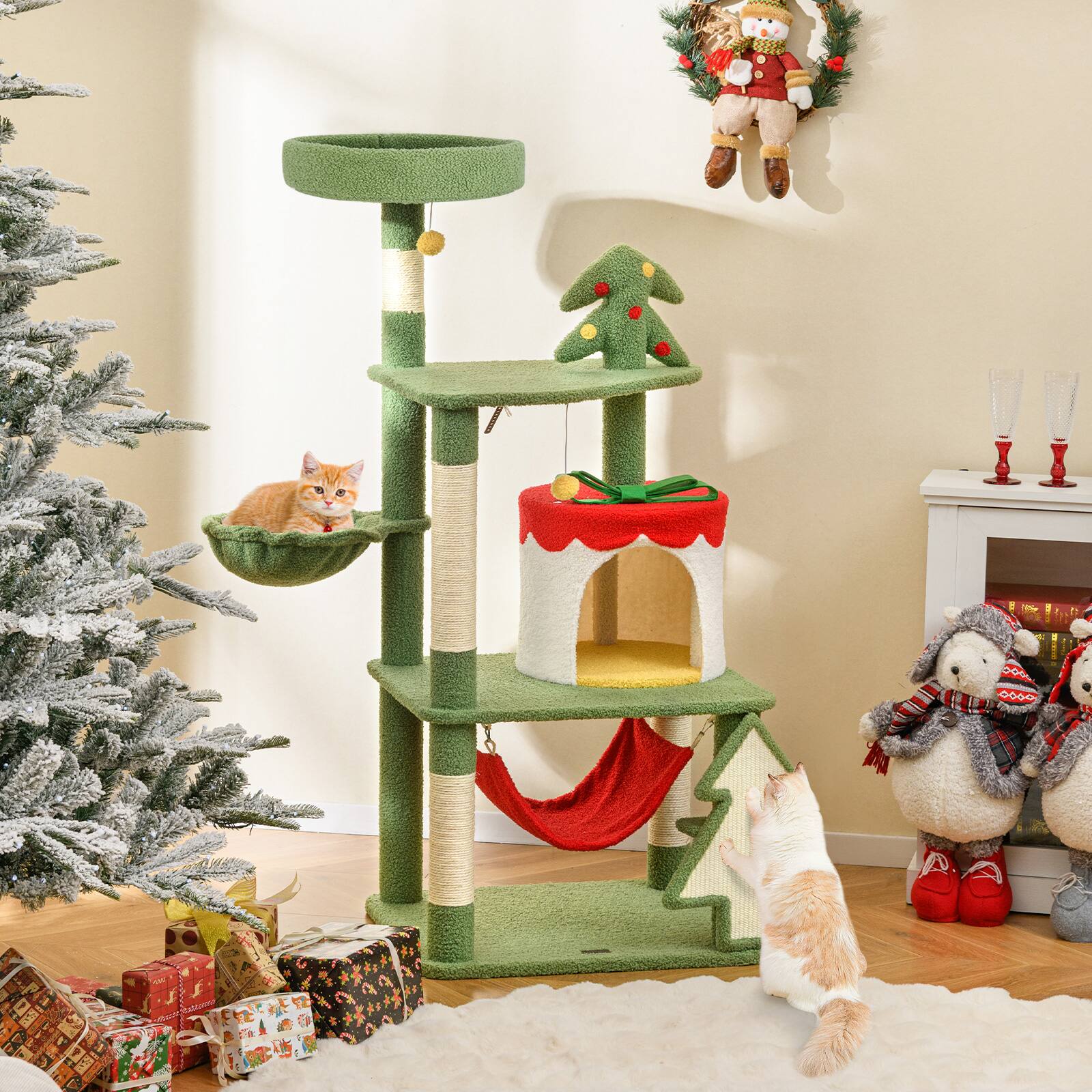 Alt View 1. Costway - Costway 52" Tall Christmas Cat Tower w/ Sisal Scratching Posts & Xmas Tree Pet Indoor Furniture Holiday Decoration - Green,Red,Yellow,White.