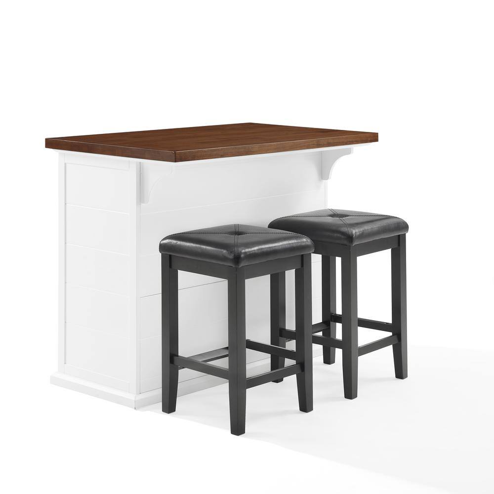 Alt View 6. Crosley Furniture - Bartlett Wood Top Kitchen Island W/Uph Square Stools - Kitchen Island & 2 Stools - White.